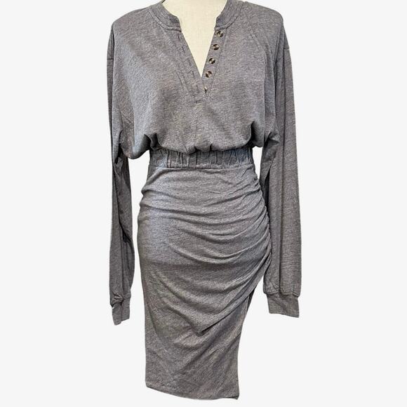 Chaser Women's Gray Ruched bottom midi Dress Long Sleeve Size S - Picture 1 of 10